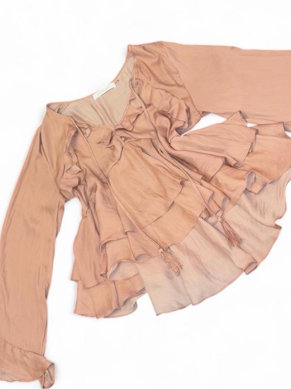 Tiered Ruffle Long-Sleeve Blouse in Blush